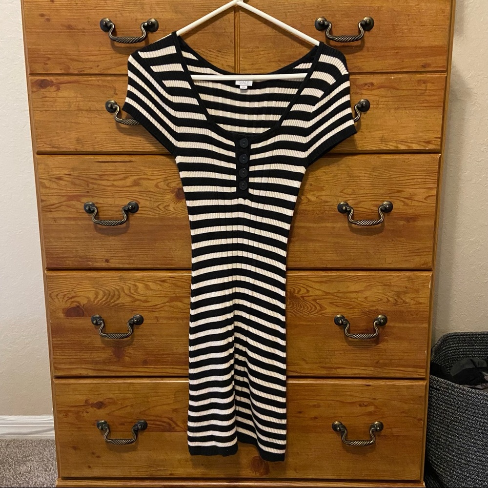 Black and Off-White Striped Mini Dress